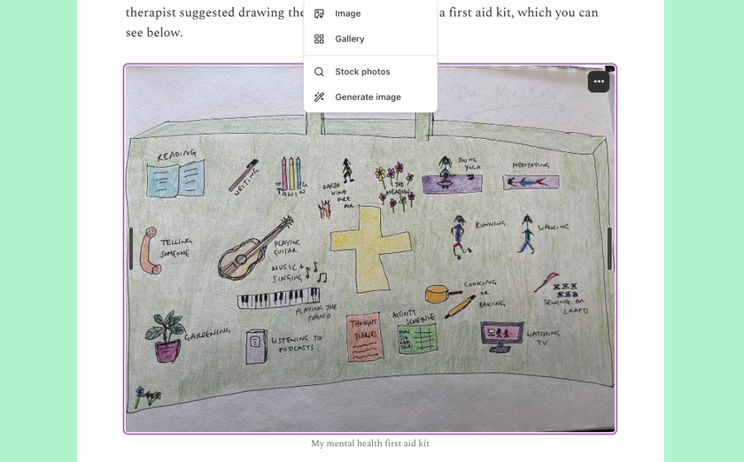 mental health first aid kit and Substack interface