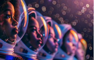 a hopeful row of young female astronauts in training