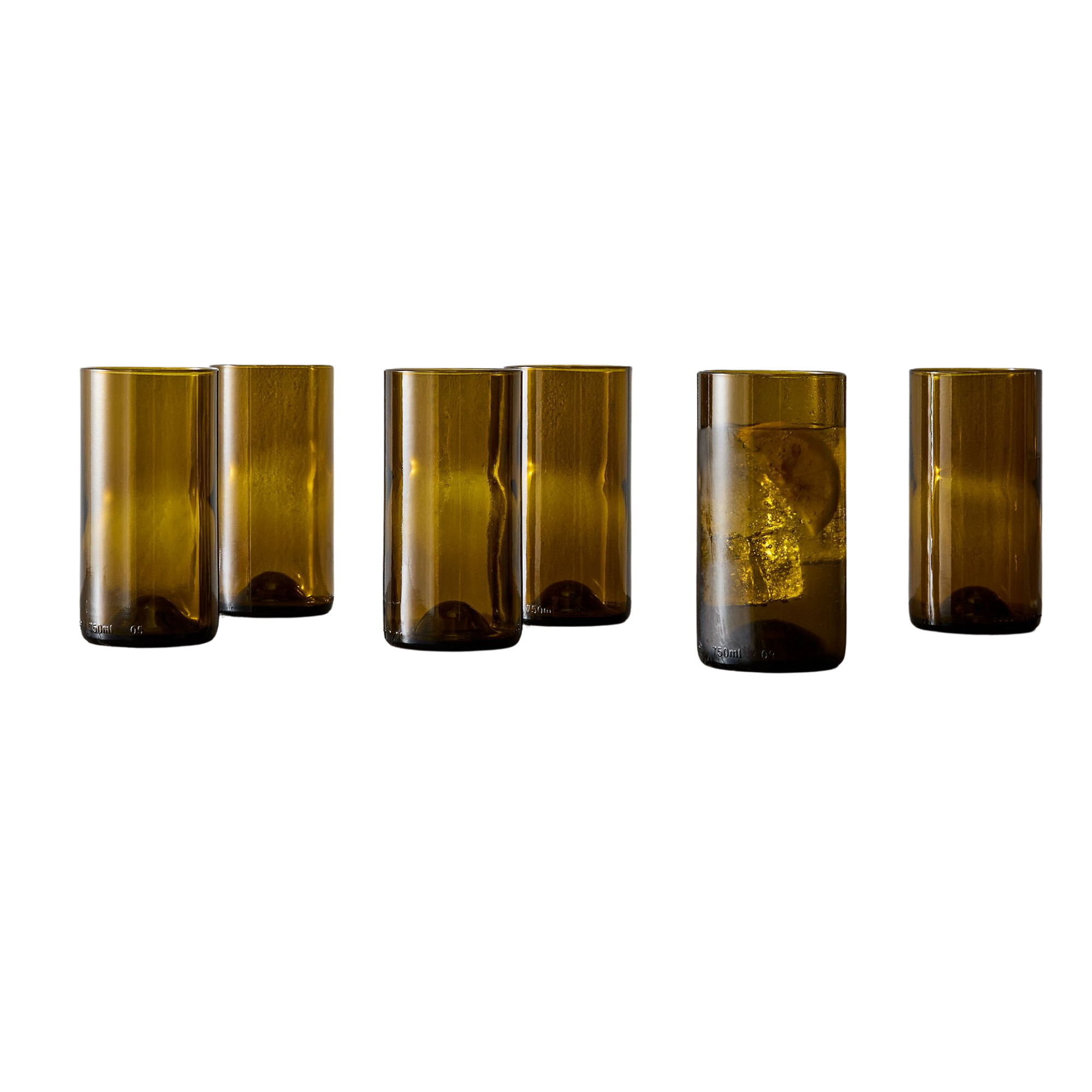 set of six olive-colored drinking glasses