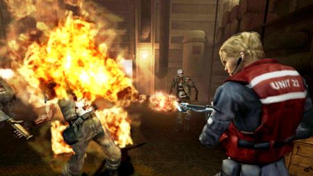 cold fear screenshot showing a man using a flamethrower