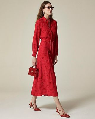 Drapey Pleated Shirtdress in Bow Print