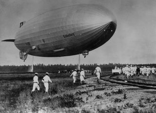 The ill-fated Hindenburg on June 22, 1936, at Lakehurst, New Jersey, after a flight from Frankfurt.