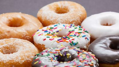 A stock photo of glazed donuts. 