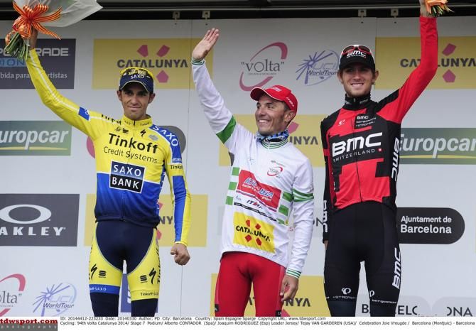 Final GC podium of the 2014 Volta a Catalunya (L-R): Alberto Contador, Joaquim Rodriguez and Tejay van Garderen