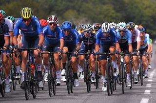 PLOUAY FRANCE AUGUST 26 Diego Ulissi of Italy Giacomo Nizzolo of Italy Cyril Gautier of France Davide Ballerini of Italy Oliver Naesen of Belgium during the 26th UEC Road European Championships 2020 Mens Elite a 17745km race from Plouay to Plouay UECcycling EuroRoad20 on August 26 2020 in Plouay France Photo by Luc ClaessenGetty Images