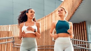 two women doing a walking workout