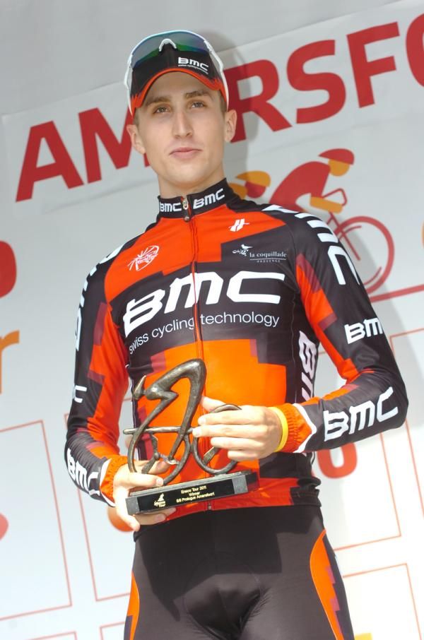 Taylor Phinney (BMC) on the podium after winning the Eneco prologue