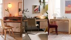 A trio of Urban Outfitters desks in lifestyle settings