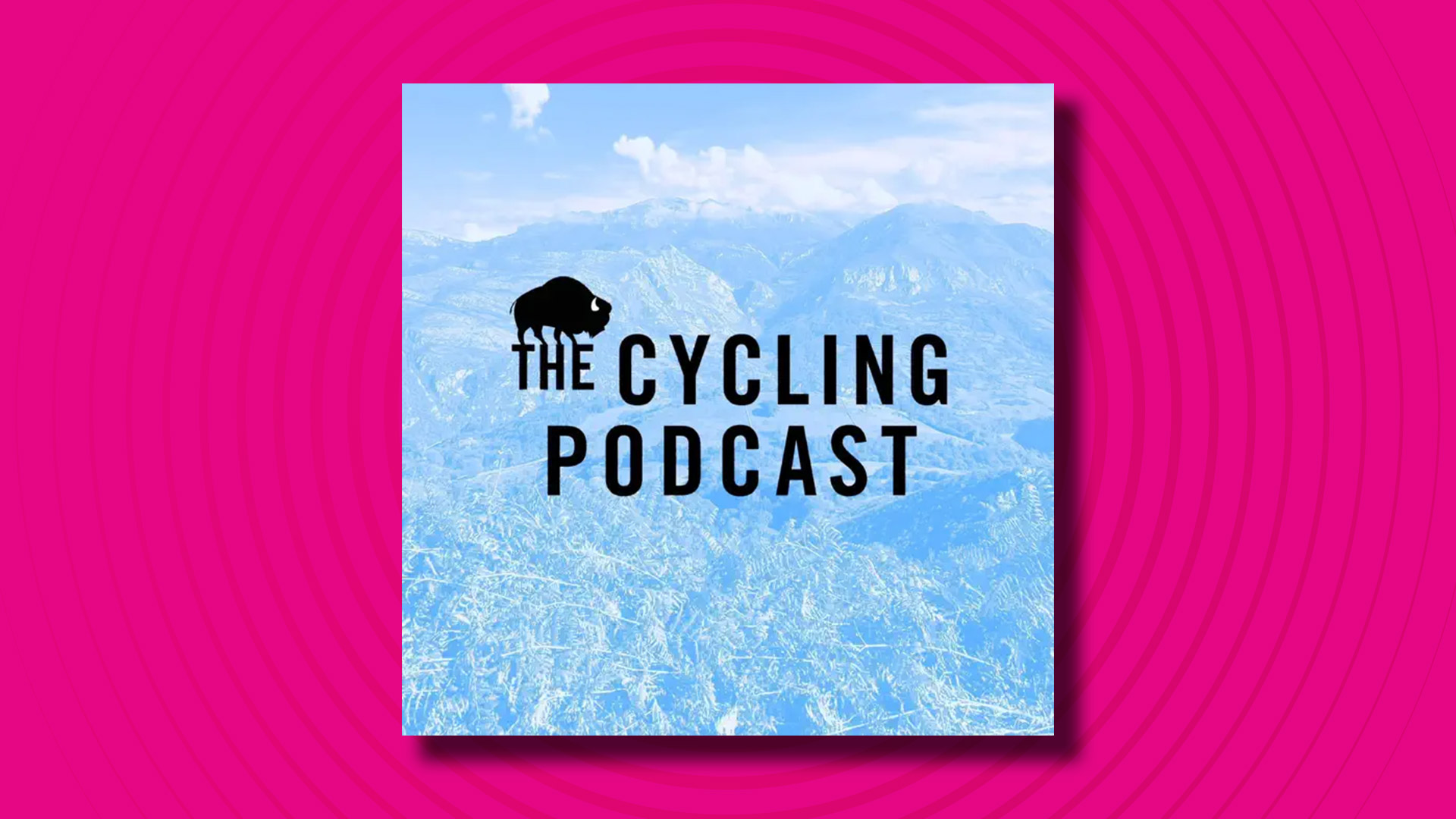 The logo of the Cycling Podcast podcast on a pink background