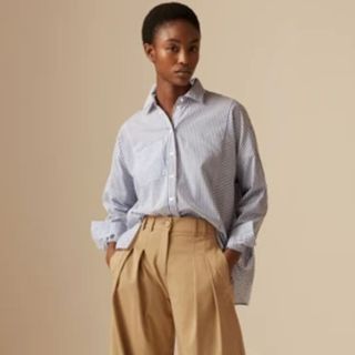 striped shirt with tailored trousers