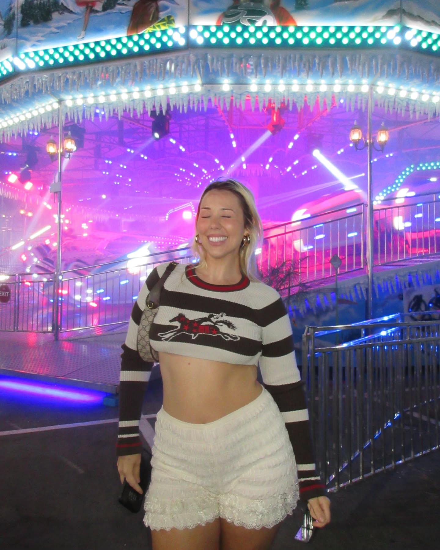Gen Z woman wearing bloomers with cropped sweater.