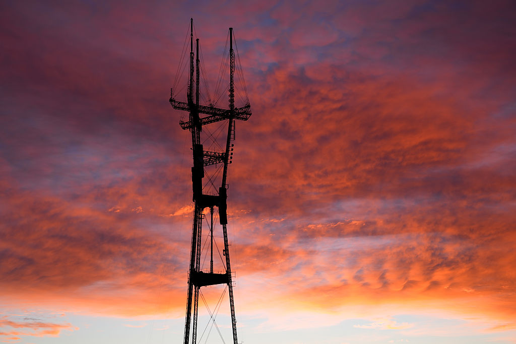SAN FRANCISCO, CA - JULY 12: A view of Sutro Tower during sunset with clouds over Pacific Ocean at Twin Peaks in San Francisco, California, United States on July 12, 2026. (Photo by Tayfun Coskun/Anadolu via Getty Images)