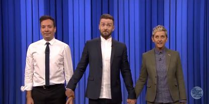 Jimmy Fallon, Justin Timberlake, and Ellen DeGeneres.