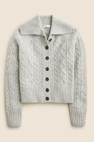 Collared Cable-Knit Cardigan Sweater