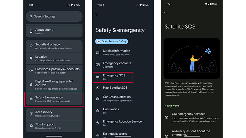 Emergency SOS on the Google Pixel 9
