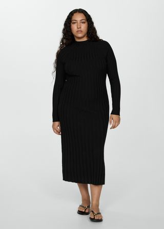 Perkins-Neck Ribbed Dress