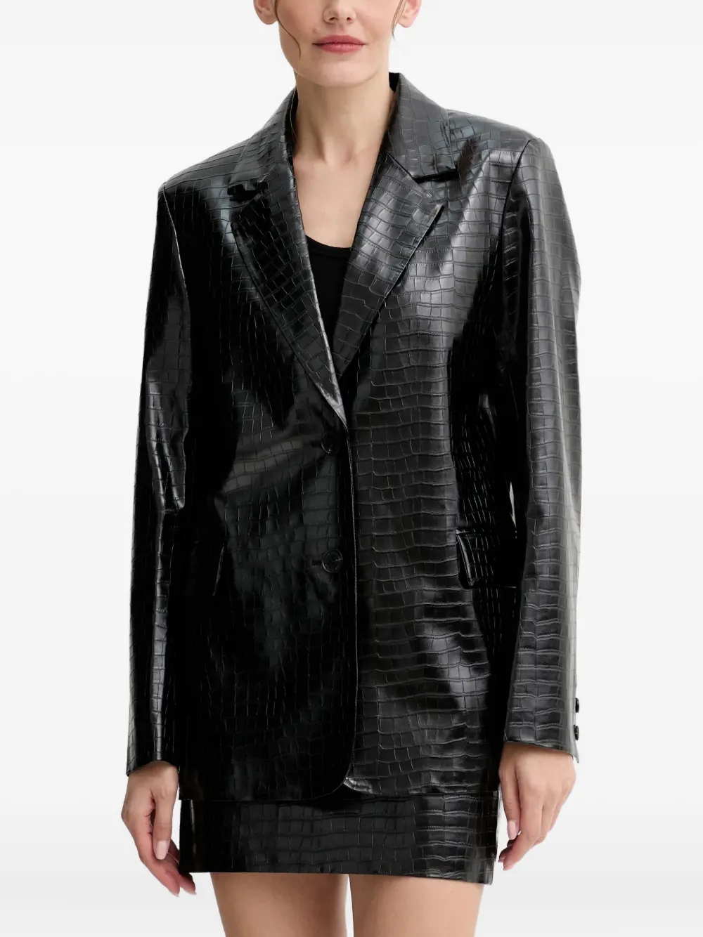Isabelle Blanche Crocodile-Embossed Button-Up Blazer | S