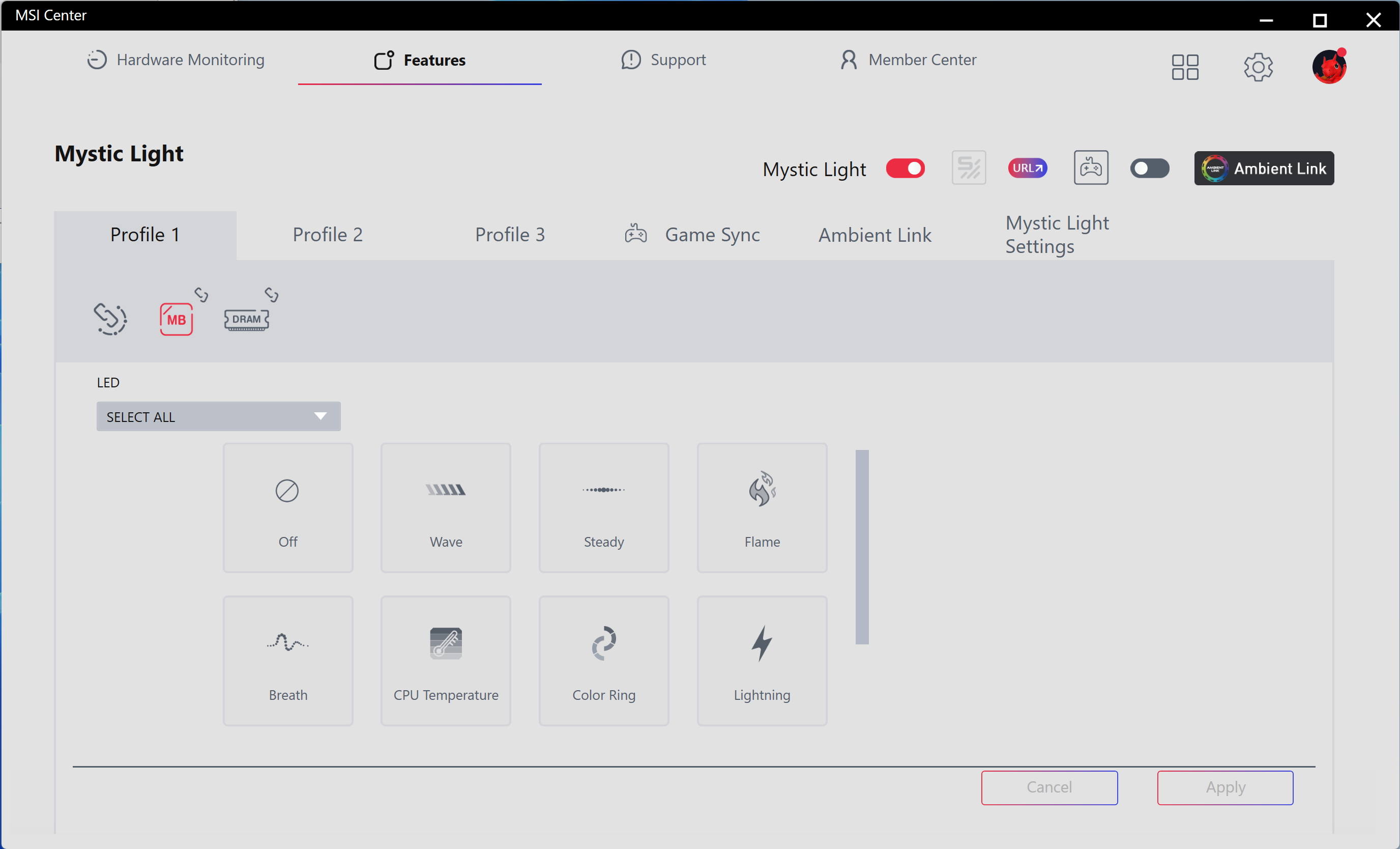 MSI X870E Carbon Max Wifi - MSI Center