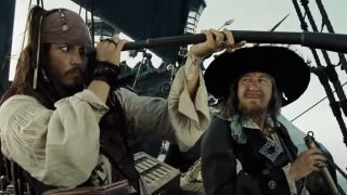 Johnny Depp and Geoffrey Rush in Pirates of the Caribbean: At World's End