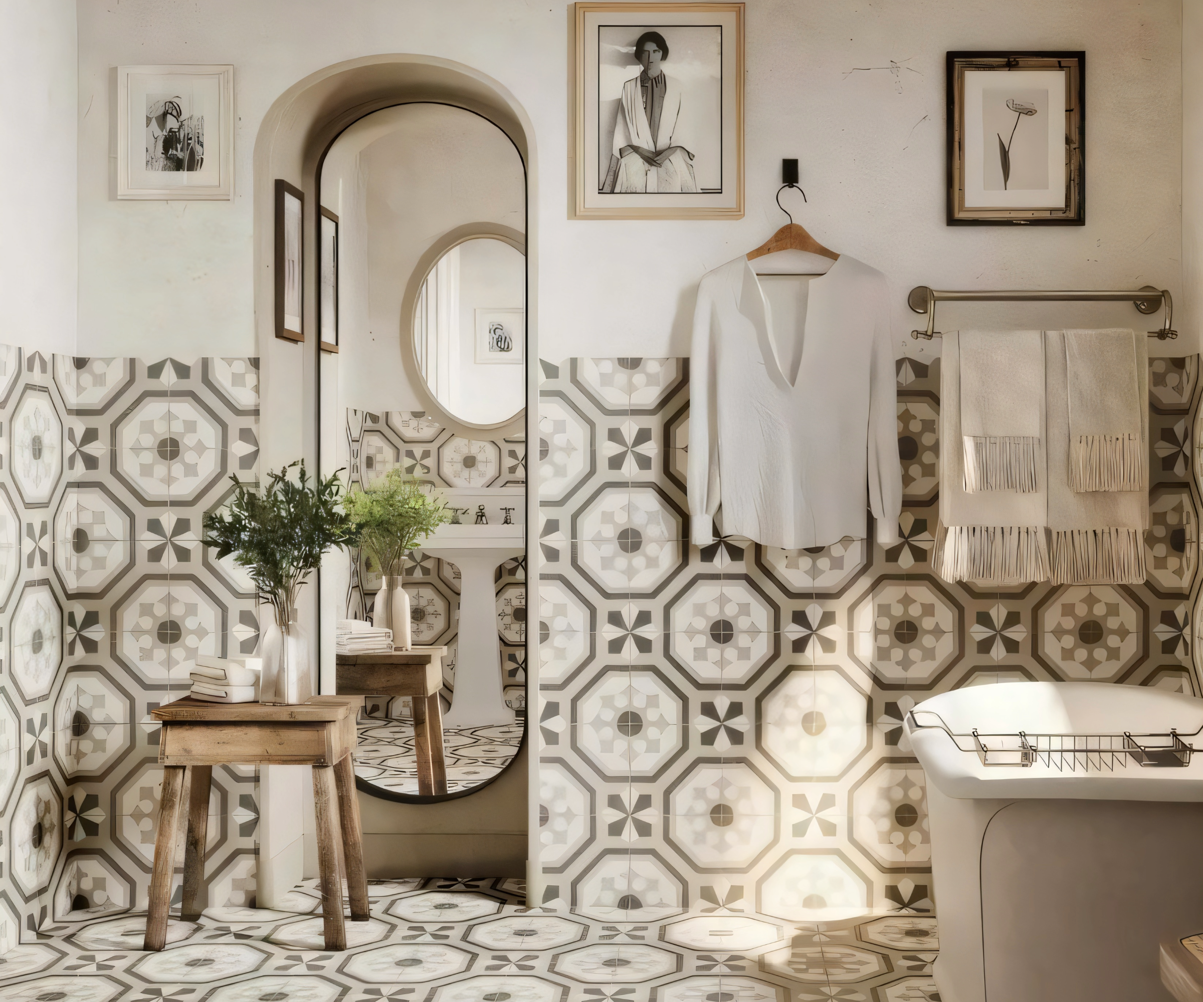 Bathroom with tiling on walls and half the wall