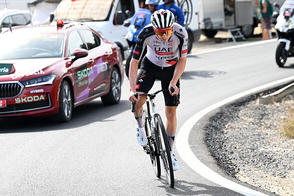 SIERRA DE LA PANDERA, SPAIN - SEPTEMBER 05: Kevin Vermaerke of United States and UAE Team Emirates XRG attacks in the breakaway during the La Vuelta - 81st Tour of Spain 2026, Stage 14 a 154.5km stage from Jaen to Sierra de la Pandera 1816m / #UCIWT / on September 05, 2026 in Sierra de la Pandera, Spain. (Photo by Tim de Waele/Getty Images)
