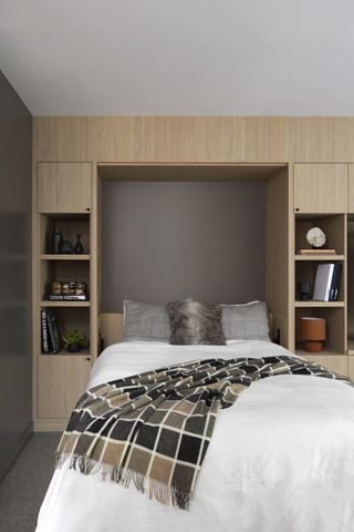 A small bedroom with a Murphy bed
