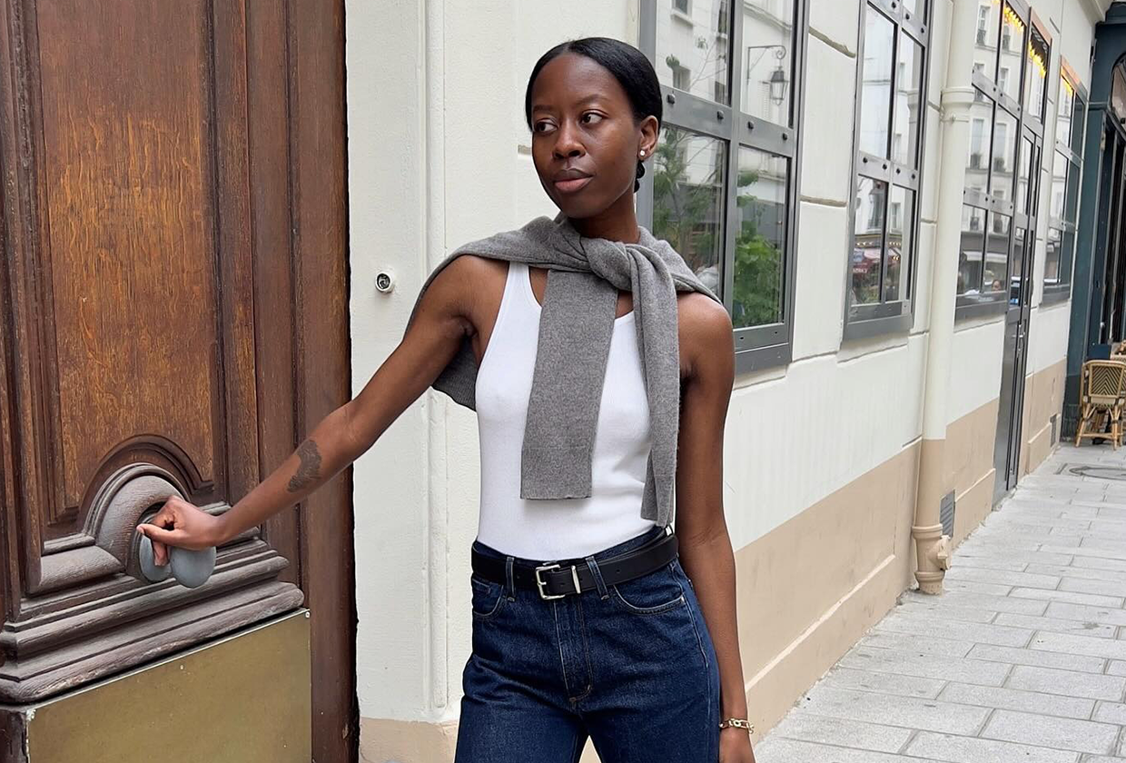 Sylvie Mus wearing dark wash jeans