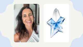 Collage of donna and her wedding perfume Thierry Mugler Angel