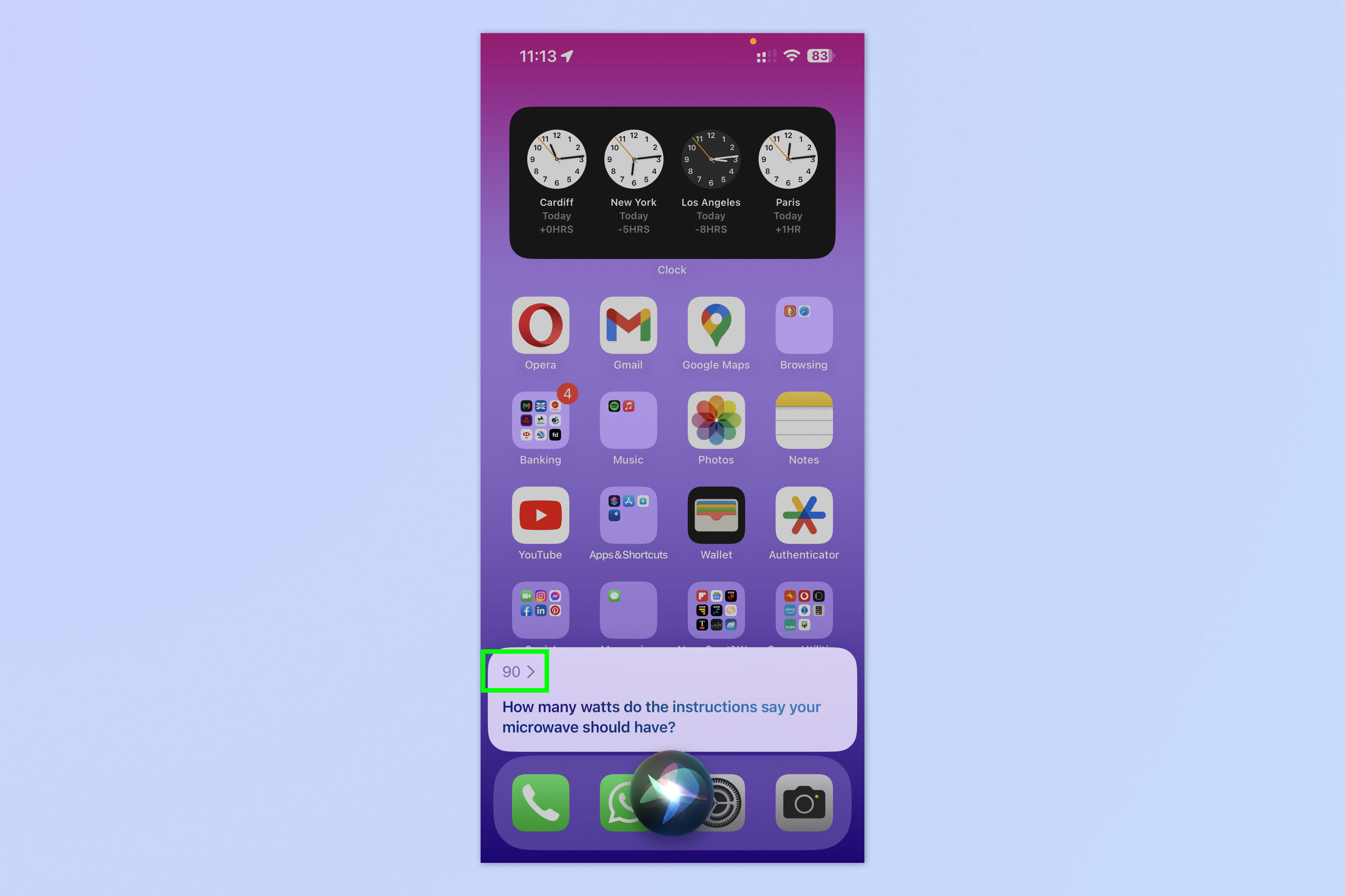 Снимок экрана, показывающий, как использовать ярлык микроволнового конвертера iOS