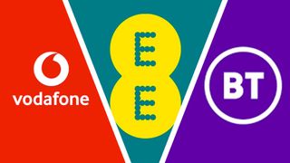 The logos for Vodafone, EE and BT