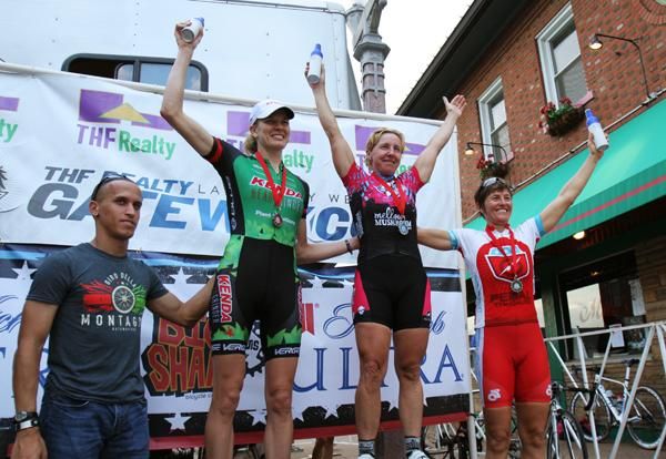 The Gateway Cup's Giro della Montagna women's podium (L-R): Gwen Inglis, Laura Van Gilder, Carrie Cash Wootten