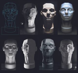 Tonal values: Shade studies of a 3D head