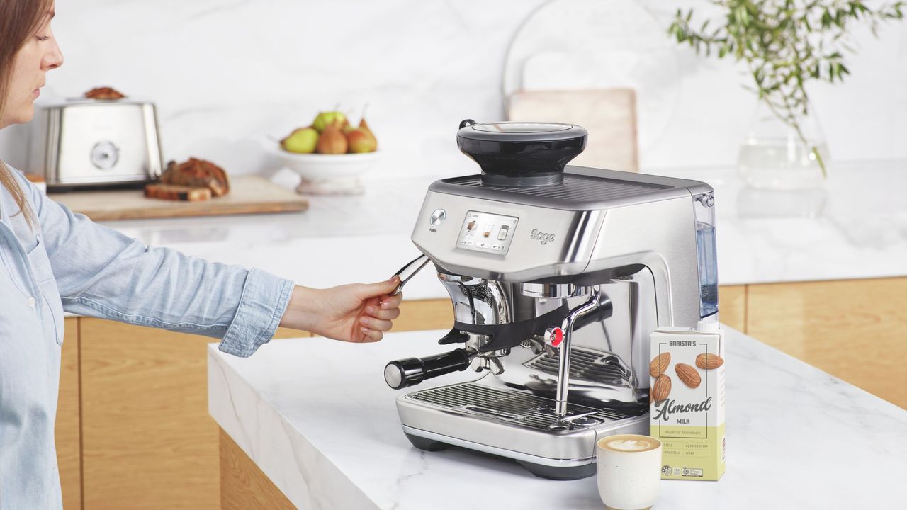 A Sage coffee machine in a kitchen