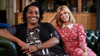 Alison Hammond and Kate Garraway sit together on a sofa