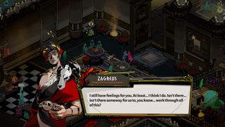 Zagreus talks to his ex-girlfriend, a Fury