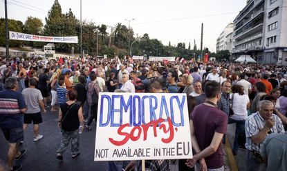 Protestors during a rally in Greece