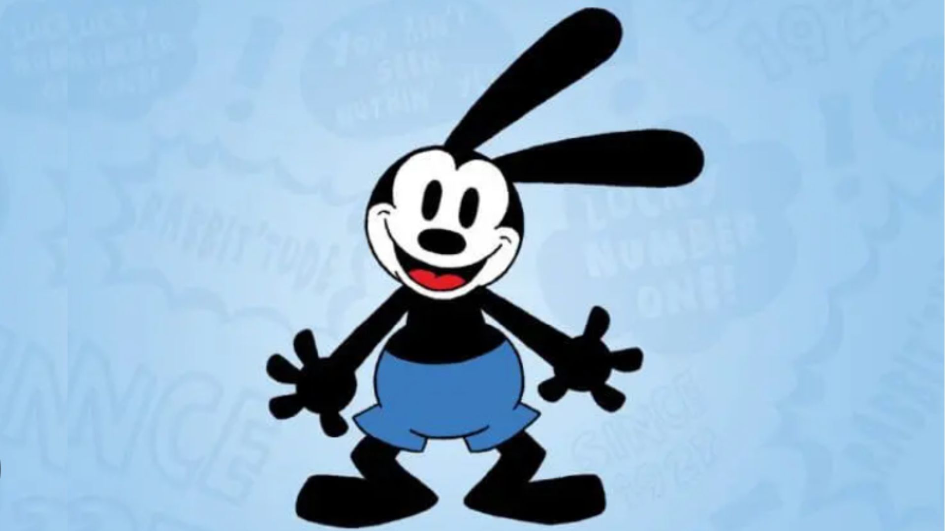 an image of oswald the lucky rabbit against a blue cartoon background 