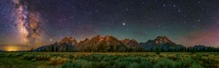 Astrophotographer Babak Tafreshi took this photo of the night sky over the Grand Teton National Park in Wyoming, USA. "The bright summer Milky Way appears on the left in Scorpius and Sagittarius, over the light of the nearby town Jackson Hole (towards the south)," he wrote in an image description on his website. "In the middle is the bright star Arcturus and on the right is the Big Dipper (the prominent figure in Ursa Major) towards the north. The green bands are airglow; natural emission of the Earth upper atmosphere. The Teton Range is a part of the Rocky Mountains. The Grand Teton, the tallest mountain in the range, is 13,775 feet (4,199 m) high."