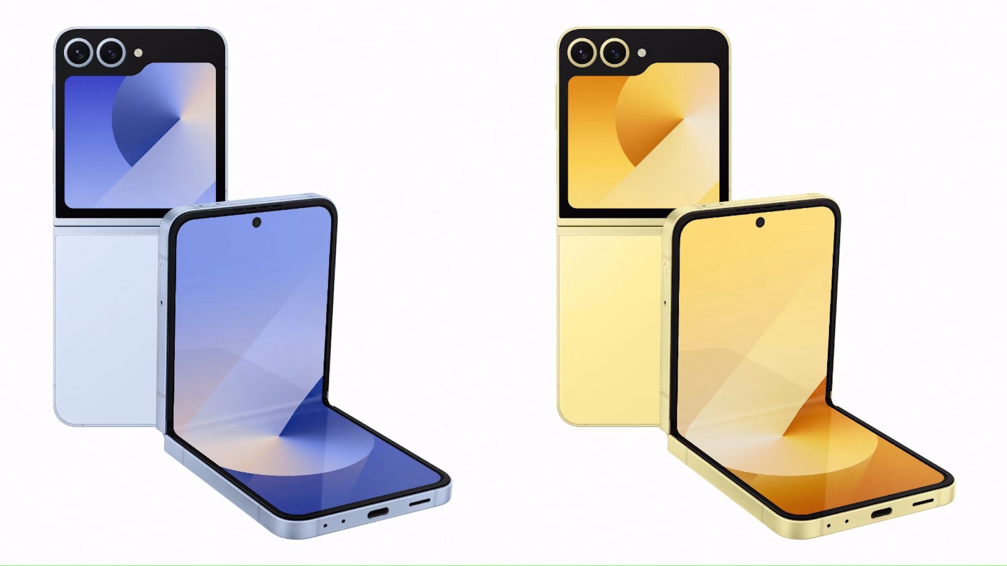 هاتف Galaxy Z Flip 6 باللون الأزرق والأصفر