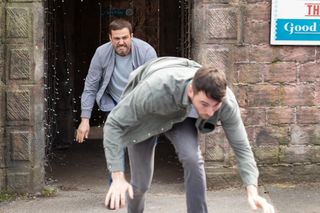 Warren attacks Damon in Hollyoaks.