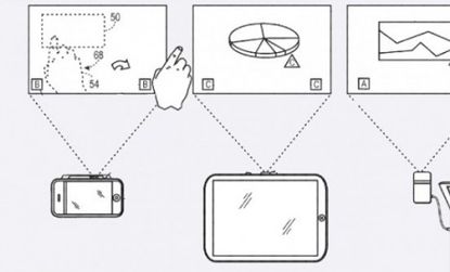 In the detailed patent drawing filed by Apple Inc., the iPhone and iPad are turned into projectors using a pico lens. 