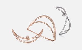 ‘Curve’ bangles in rose gold and rhodium plated brass, with Swarovski crystals