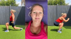 Kat Storr doing the 5-5-5-30 morning routine in the garden and selfie on yoga mat