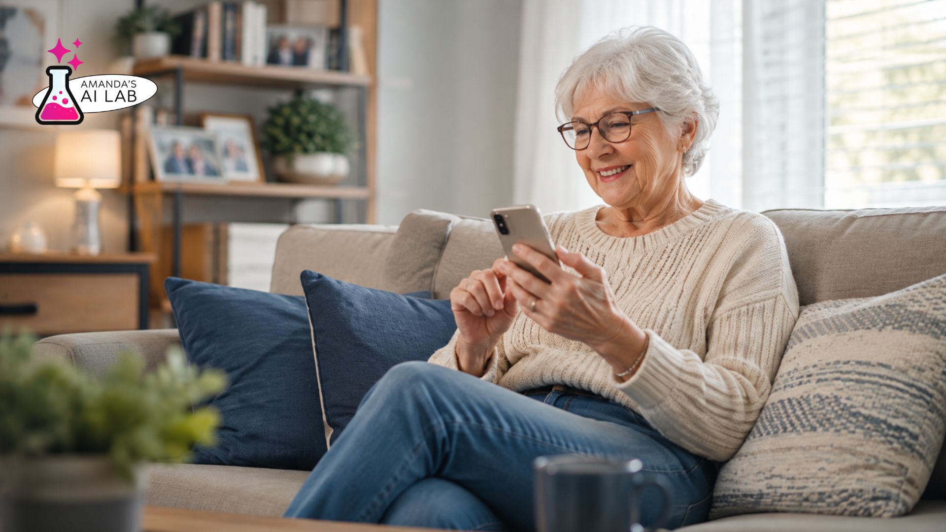 senior with phone