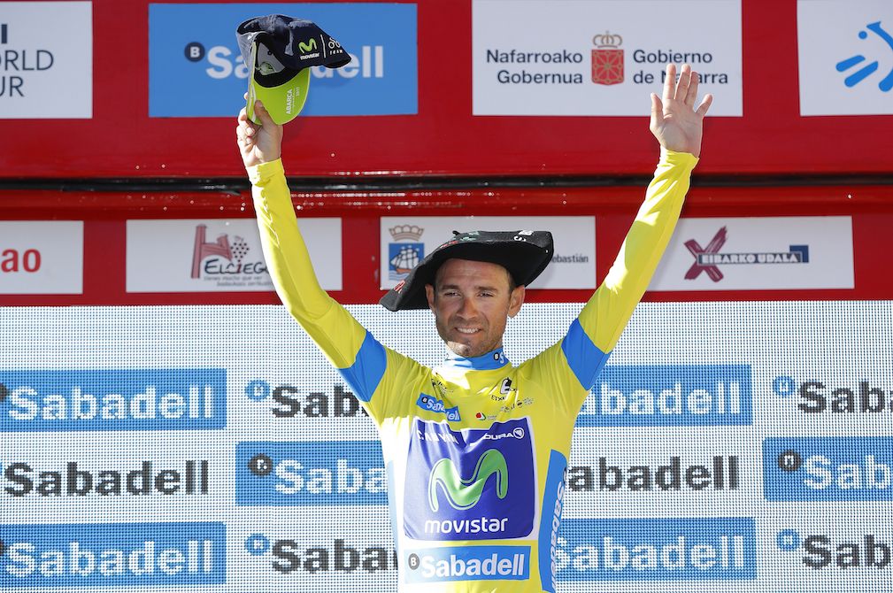 Alejandro Valverde atop the Pa&iacute;s Vasco podium