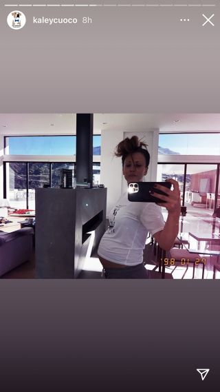 Kaley Cuoco showing off baby bump status on Instagram.