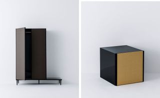 Channelling the washitsu style, the range of seating, side tables and storage merge organic hues and a panelled aesthetic