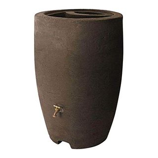 Algreen Athena 50 Gallon Plastic Outdoor Rain Barrel With Brass Spigot and Screen Guard for Rain Water Collection and Storage, Brownstone