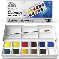 Winsor & Newton Winsor & Newton Cotman Watercolor Paint Set, Sketchers' Pocket Set, 12 Half Pan W/ Brush