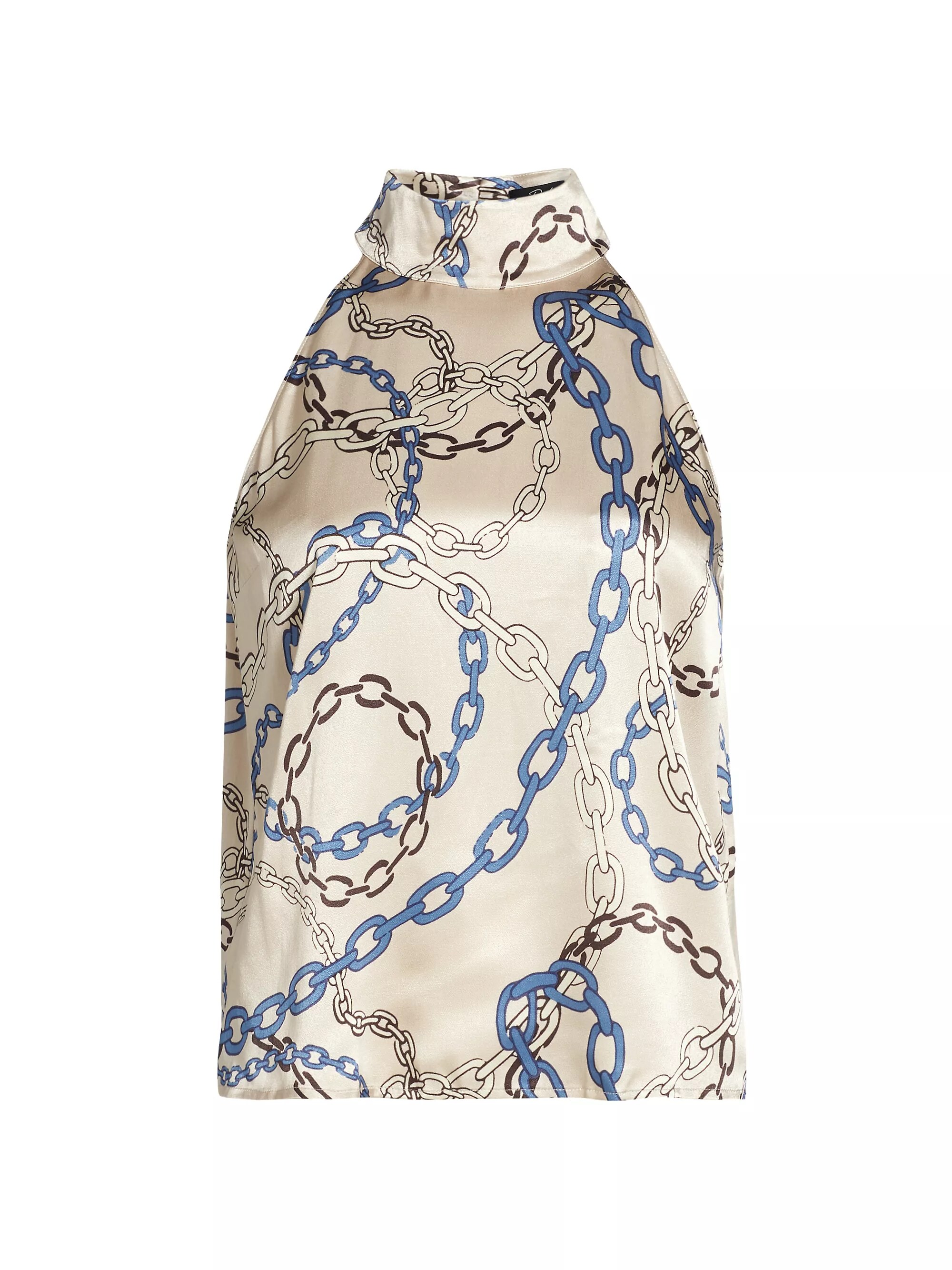 Leah Chain-Print Satin Halterneck Top